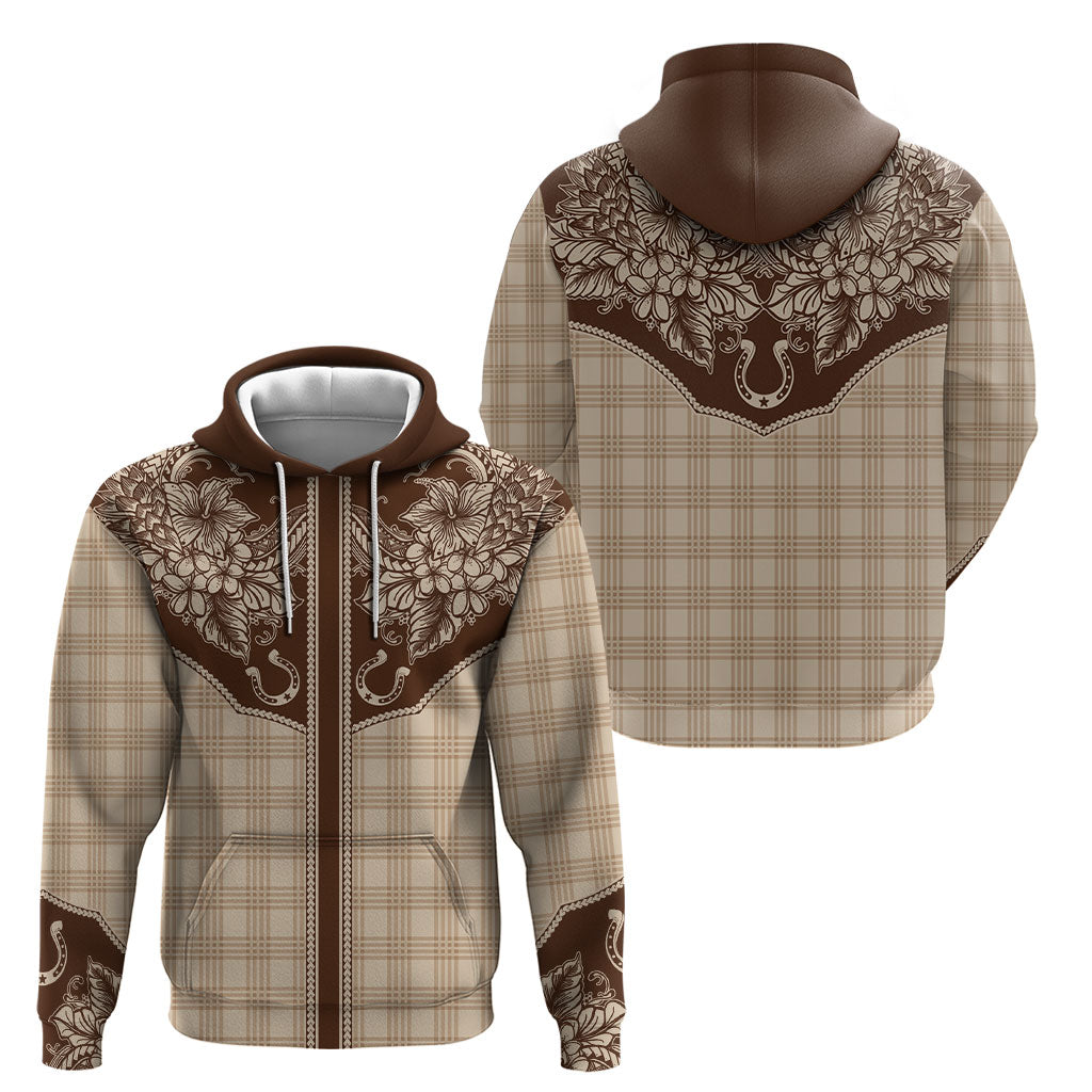 Hawai'i Paniolo Motif Leather Brown Hoodie Floral Palaka Print LT7 - Polynesian Pride