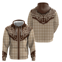 Hawai'i Paniolo Motif Leather Brown Hoodie Floral Palaka Print LT7 - Polynesian Pride