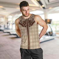 Hawai'i Paniolo Motif Leather Brown Men Tank Top Floral Palaka Print LT7 Brown - Polynesian Pride