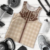 Hawai'i Paniolo Motif Leather Brown Men Tank Top Floral Palaka Print LT7 - Polynesian Pride