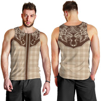 Hawai'i Paniolo Motif Leather Brown Men Tank Top Floral Palaka Print LT7 - Polynesian Pride