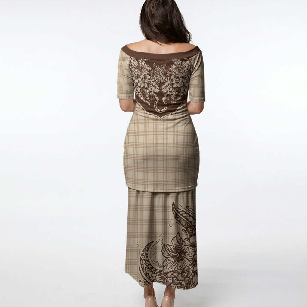 Hawai'i Paniolo Motif Leather Brown Puletasi Floral Palaka Print LT7 - Polynesian Pride