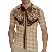 Hawai'i Paniolo Motif Leather Brown Rugby Jersey Floral Palaka Print LT7 - Polynesian Pride
