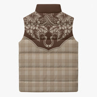 Hawai'i Paniolo Motif Leather Brown Sleeveless Puffer Jacket Floral Palaka Print LT7 - Polynesian Pride