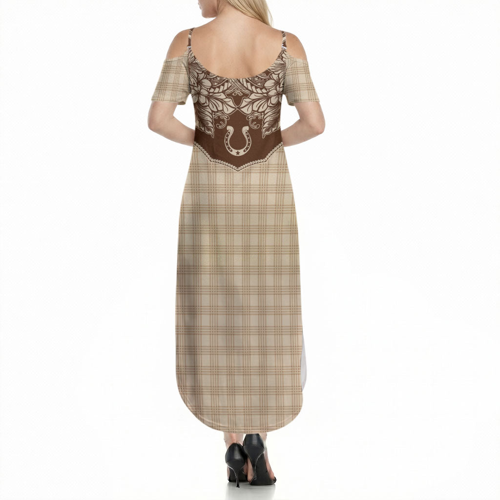 Hawai'i Paniolo Motif Leather Brown Summer Maxi Dress Floral Palaka Print LT7 - Polynesian Pride