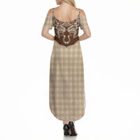 Hawai'i Paniolo Motif Leather Brown Summer Maxi Dress Floral Palaka Print LT7 - Polynesian Pride