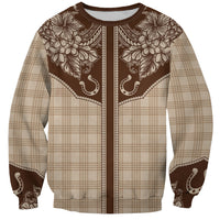 Hawai'i Paniolo Motif Leather Brown Sweatshirt Floral Palaka Print LT7 Unisex Brown - Polynesian Pride