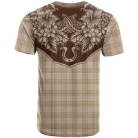 Hawai'i Paniolo Motif Leather Brown T Shirt Floral Palaka Print LT7 - Polynesian Pride