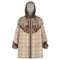 Hawai'i Paniolo Motif Leather Brown Wearable Blanket Hoodie Floral Palaka Print LT7 One Size Brown - Polynesian Pride
