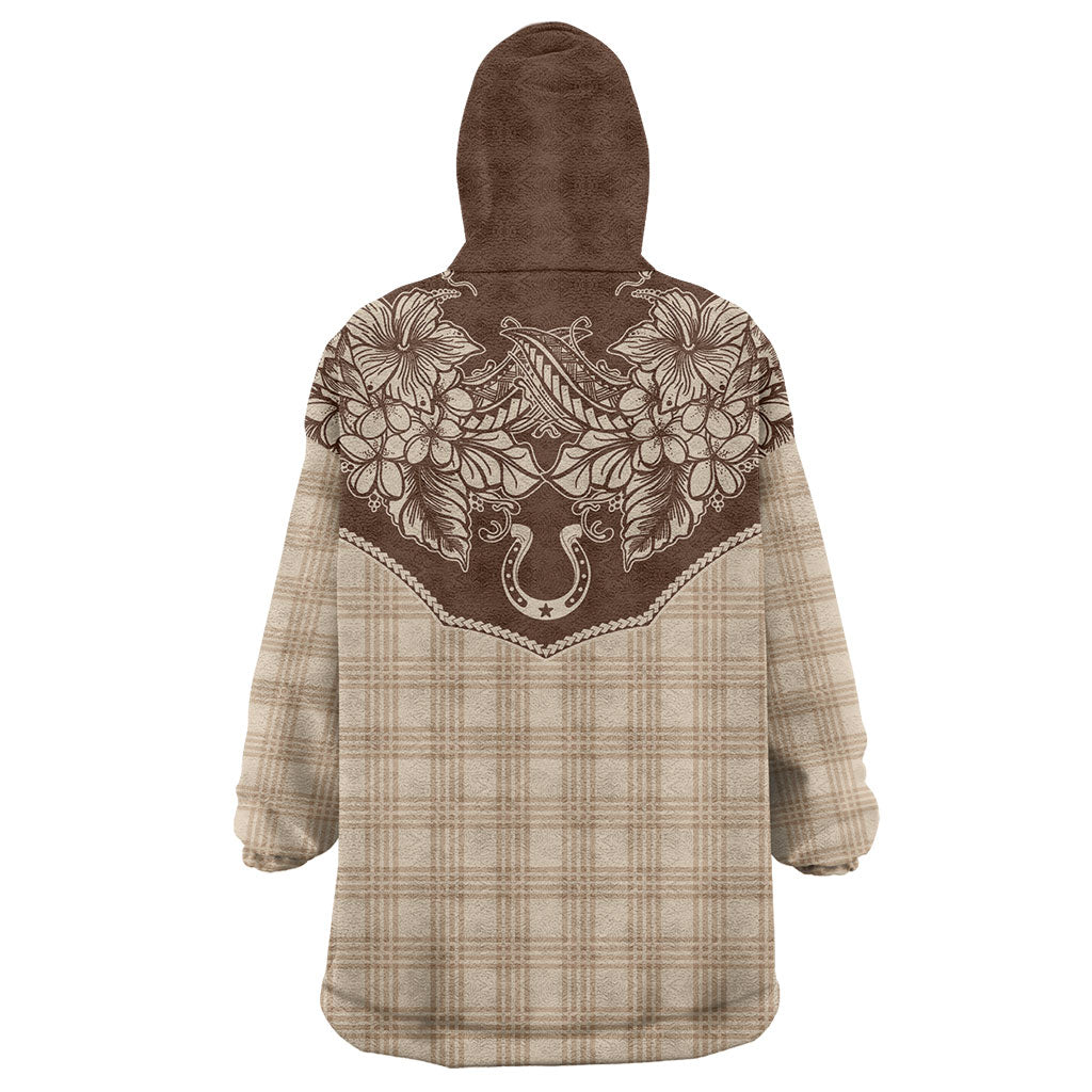 Hawai'i Paniolo Motif Leather Brown Wearable Blanket Hoodie Floral Palaka Print LT7 - Polynesian Pride