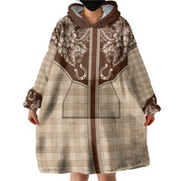 Hawai'i Paniolo Motif Leather Brown Wearable Blanket Hoodie Floral Palaka Print LT7 - Polynesian Pride