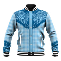 Hawai'i Paniolo Motif Deep Blue Baseball Jacket Floral Palaka Print LT7 Unisex Navy Blue - Polynesian Pride