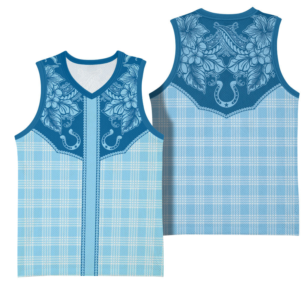 Hawai'i Paniolo Motif Deep Blue Basketball Jersey Floral Palaka Print LT7 - Polynesian Pride