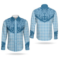 Hawai'i Paniolo Motif Deep Blue Couples Matching Mermaid Dress and Long Sleeve Button Shirt Floral Palaka Print LT7 - Polynesian Pride