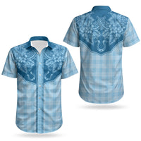 Hawai'i Paniolo Motif Deep Blue Couples Matching Off Shoulder Maxi Dress and Hawaiian Shirt Floral Palaka Print LT7 - Polynesian Pride