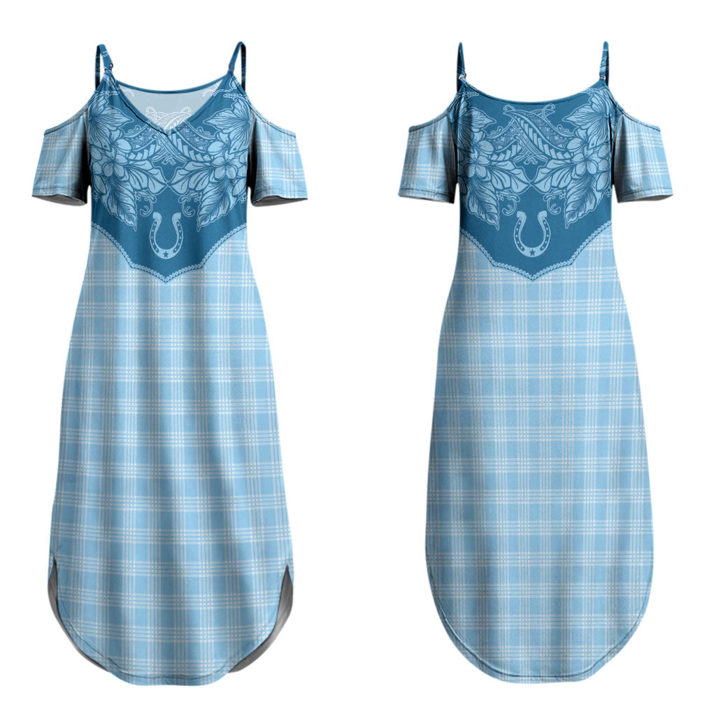 Hawai'i Paniolo Motif Deep Blue Couples Matching Summer Maxi Dress and Hawaiian Shirt Floral Palaka Print LT7 - Polynesian Pride