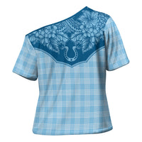Hawai'i Paniolo Motif Deep Blue Cross Shoulder Shirt Floral Palaka Print LT7 - Polynesian Pride