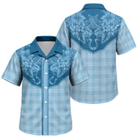 Hawai'i Paniolo Motif Deep Blue Family Matching Off Shoulder Maxi Dress and Hawaiian Shirt Floral Palaka Print LT7 Son's Shirt Navy Blue - Polynesian Pride