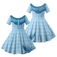 Hawai'i Paniolo Motif Deep Blue Family Matching Off Shoulder Short Dress and Hawaiian Shirt Floral Palaka Print LT7 Daughter's Dress Navy Blue - Polynesian Pride