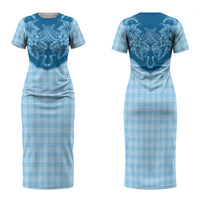 Hawai'i Paniolo Motif Deep Blue Family Matching Short Sleeve Bodycon Dress and Hawaiian Shirt Floral Palaka Print LT7 Mom's Dress Navy Blue - Polynesian Pride