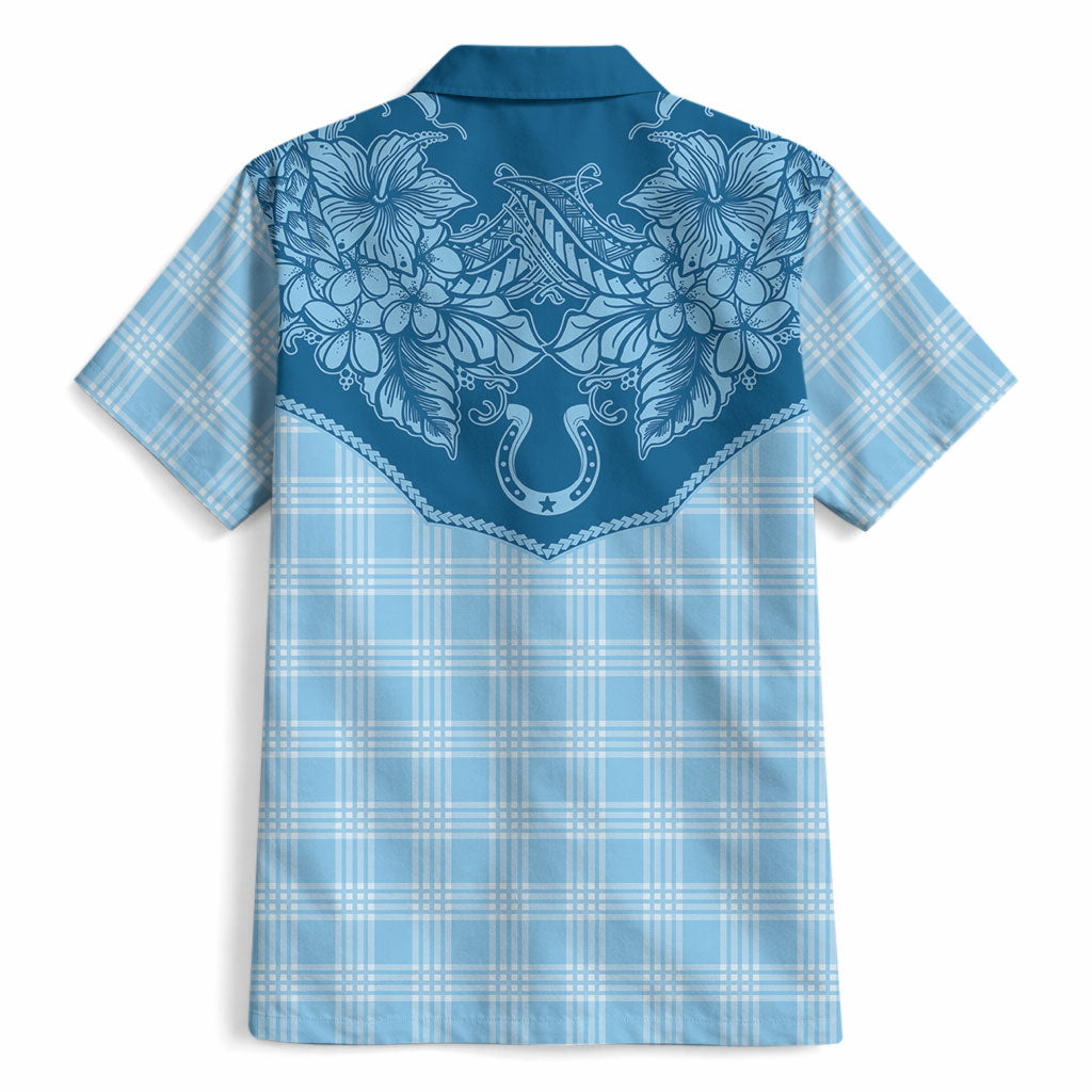 Hawai'i Paniolo Motif Deep Blue Hawaiian Shirt Floral Palaka Print LT7 - Polynesian Pride