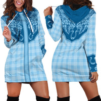 Hawai'i Paniolo Motif Deep Blue Hoodie Dress Floral Palaka Print LT7 - Polynesian Pride