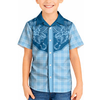 Hawai'i Paniolo Motif Deep Blue Kid Hawaiian Shirt Floral Palaka Print LT7 Kid Navy Blue - Polynesian Pride
