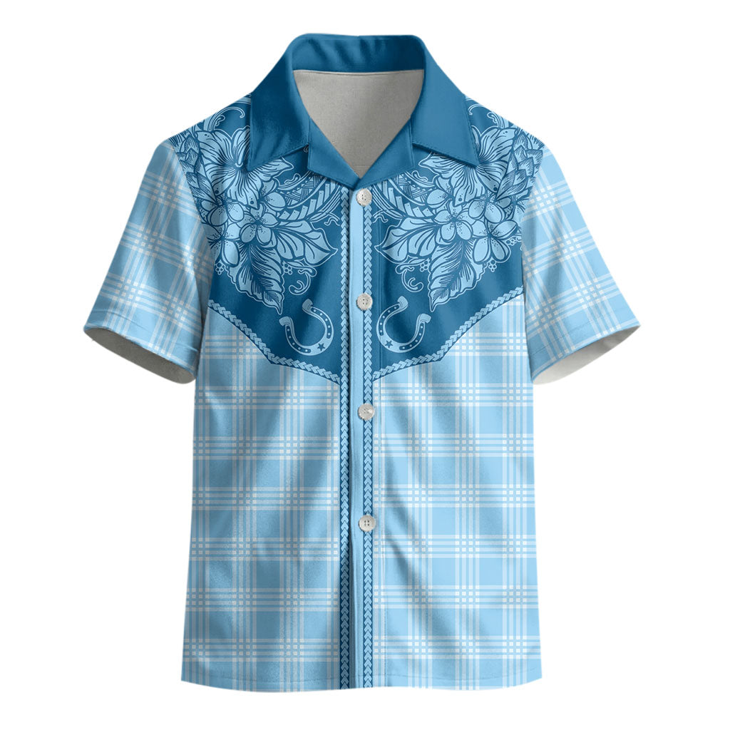 Hawai'i Paniolo Motif Deep Blue Kid Hawaiian Shirt Floral Palaka Print LT7 - Polynesian Pride