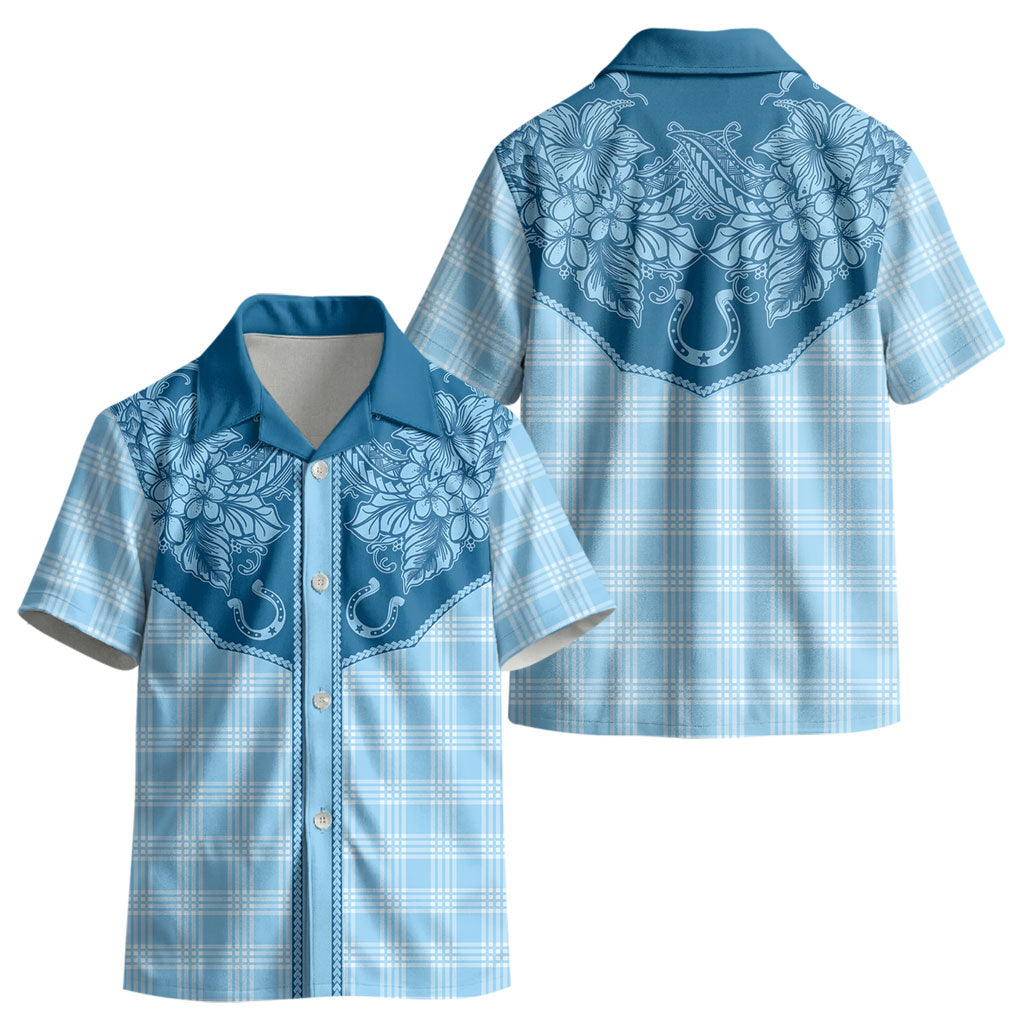 Hawai'i Paniolo Motif Deep Blue Kid Hawaiian Shirt Floral Palaka Print LT7 - Polynesian Pride