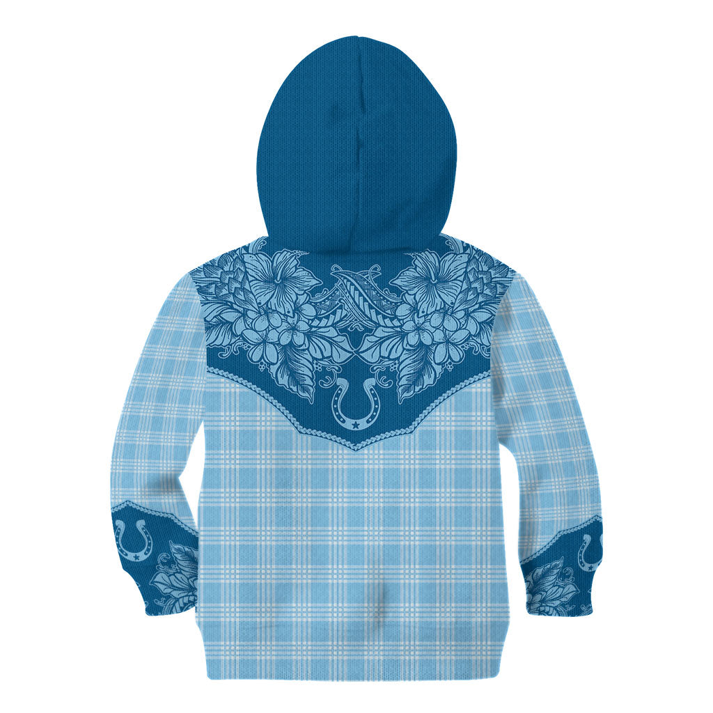 Hawai'i Paniolo Motif Deep Blue Kid Hoodie Floral Palaka Print LT7 - Polynesian Pride