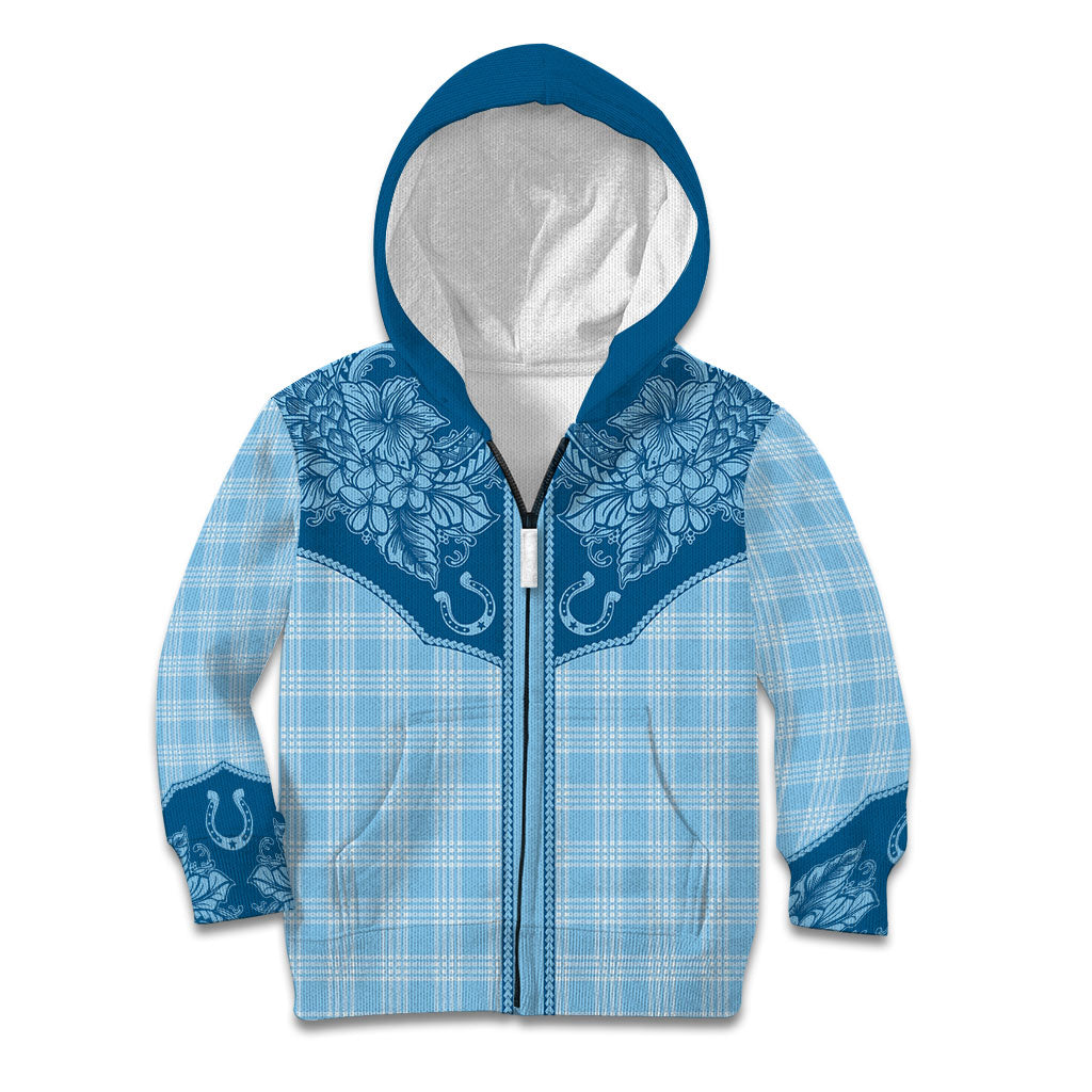 Hawai'i Paniolo Motif Deep Blue Kid Hoodie Floral Palaka Print LT7 Zip Hoodie Navy Blue - Polynesian Pride