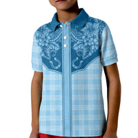 Hawai'i Paniolo Motif Deep Blue Kid Polo Shirt Floral Palaka Print LT7 Kid Navy Blue - Polynesian Pride