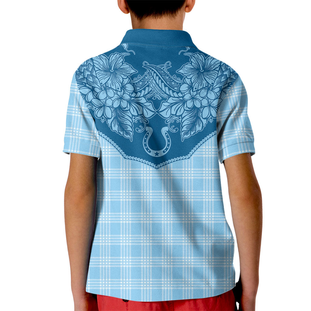 Hawai'i Paniolo Motif Deep Blue Kid Polo Shirt Floral Palaka Print LT7 - Polynesian Pride