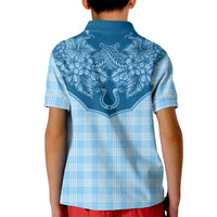 Hawai'i Paniolo Motif Deep Blue Kid Polo Shirt Floral Palaka Print LT7 - Polynesian Pride