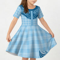 Hawai'i Paniolo Motif Deep Blue Kid Short Sleeve Dress Floral Palaka Print LT7 KID Navy Blue - Polynesian Pride