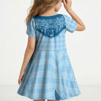 Hawai'i Paniolo Motif Deep Blue Kid Short Sleeve Dress Floral Palaka Print LT7 - Polynesian Pride
