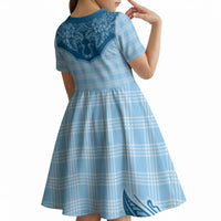 Hawai'i Paniolo Motif Deep Blue Kid Short Sleeve Dress Floral Palaka Print LT7 - Polynesian Pride