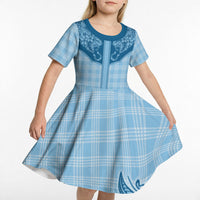 Hawai'i Paniolo Motif Deep Blue Kid Short Sleeve Dress Floral Palaka Print LT7 - Polynesian Pride