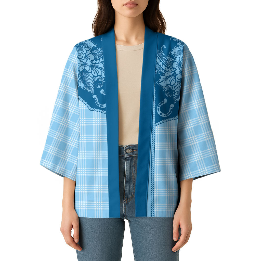 Hawai'i Paniolo Motif Deep Blue Kimono Floral Palaka Print LT7 - Polynesian Pride