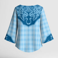 Hawai'i Paniolo Motif Deep Blue Kimono Sleeve Blouse Floral Palaka Print LT7 - Polynesian Pride