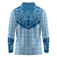 Hawai'i Paniolo Motif Deep Blue Long Sleeve Polo Shirt Floral Palaka Print LT7 - Polynesian Pride