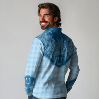 Hawai'i Paniolo Motif Deep Blue Long Sleeve Polo Shirt Floral Palaka Print LT7 - Polynesian Pride