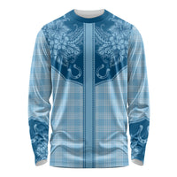 Hawai'i Paniolo Motif Deep Blue Long Sleeve Shirt Floral Palaka Print LT7 Unisex Navy Blue - Polynesian Pride