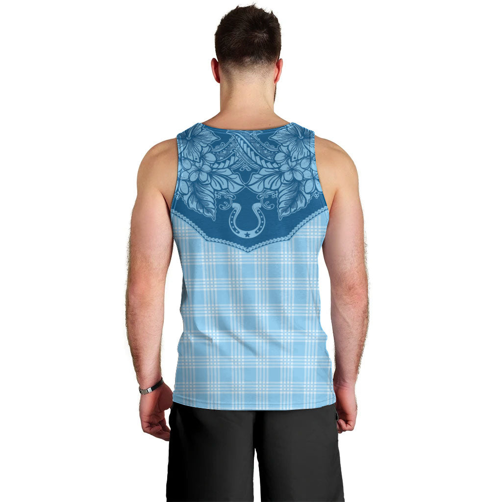 Hawai'i Paniolo Motif Deep Blue Men Tank Top Floral Palaka Print LT7 - Polynesian Pride