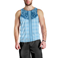 Hawai'i Paniolo Motif Deep Blue Men Tank Top Floral Palaka Print LT7 - Polynesian Pride