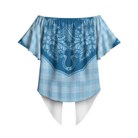 Hawai'i Paniolo Motif Deep Blue Off Shoulder Wrap Waist Top Floral Palaka Print LT7 - Polynesian Pride