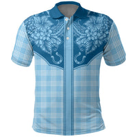 Hawai'i Paniolo Motif Deep Blue Polo Shirt Floral Palaka Print LT7 Navy Blue - Polynesian Pride
