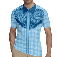 Hawai'i Paniolo Motif Deep Blue Rugby Jersey Floral Palaka Print LT7 - Polynesian Pride