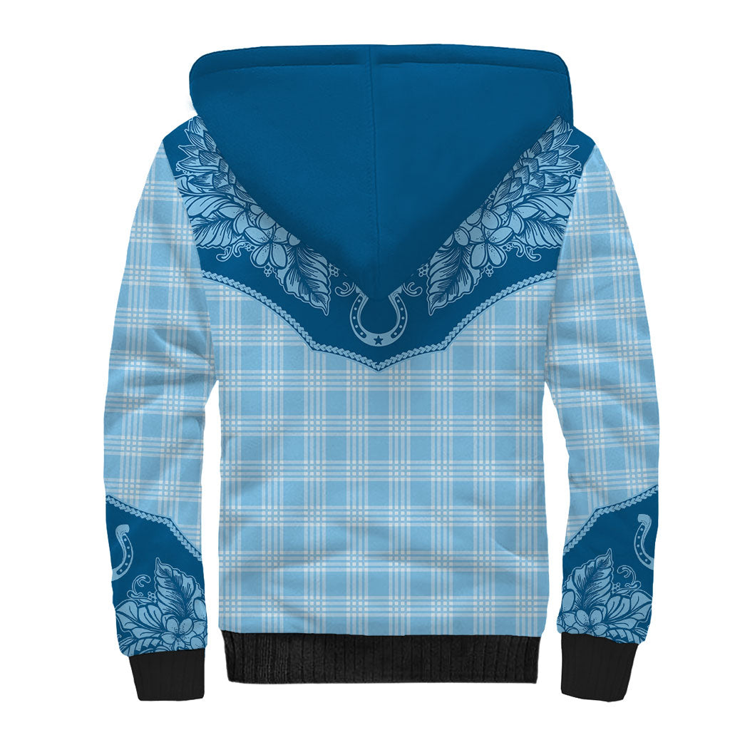 Hawai'i Paniolo Motif Deep Blue Sherpa Hoodie Floral Palaka Print LT7 - Polynesian Pride