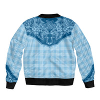 Hawai'i Paniolo Motif Deep Blue Sleeve Zip Bomber Jacket Floral Palaka Print LT7 - Polynesian Pride